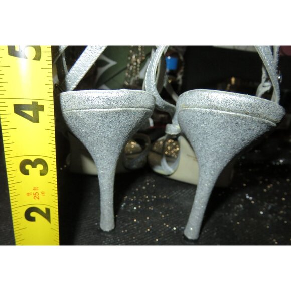 Bakers Shelly Glitter Strappy Metallic Silver Leather Heels size 10 - Picture 5 of 14